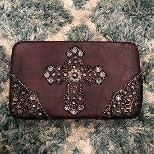 Purple/Plum western rhinestone cross wallet